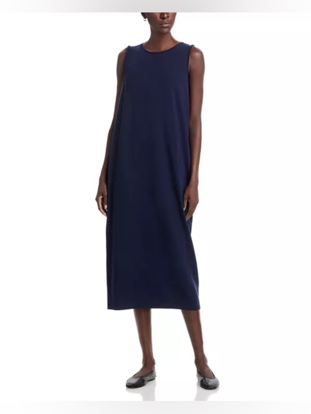 NWT EEVF-D2708M Eileen Fisher Sleeveless Navy Maxi Dress MEDIUM Scoop